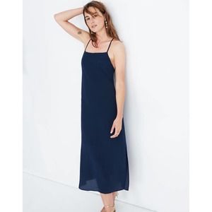 Madewell Silk Cross-Back Slip Midi Dress Navy Sz 2